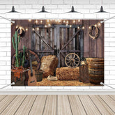 Aperturee - (7 Day Delivery) Aperturee Wood Barn Door Light Cowboy Birthday Backdrop